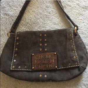 Carolina Herrera small dark gray suede bag